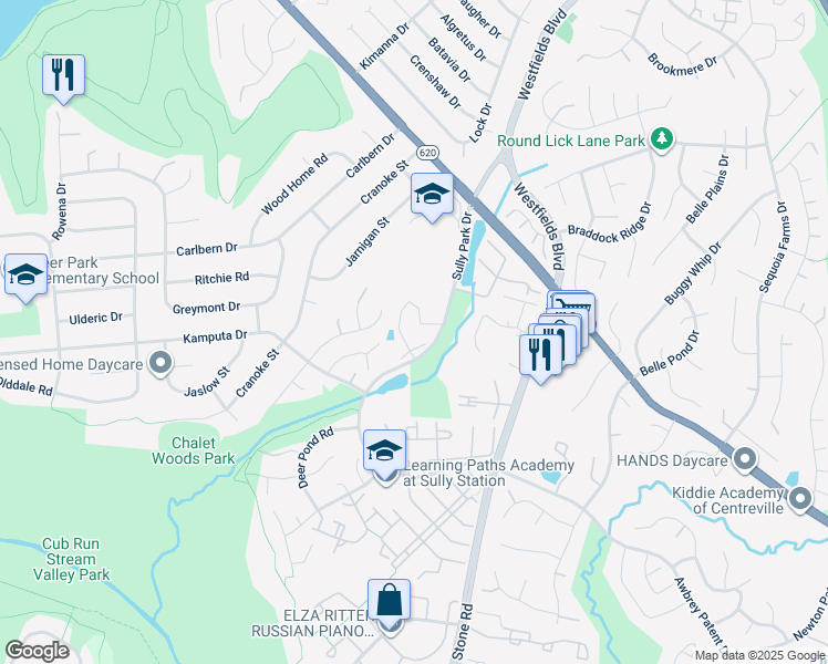 map of restaurants, bars, coffee shops, grocery stores, and more near 14719 Truitt Farm Drive in Centreville