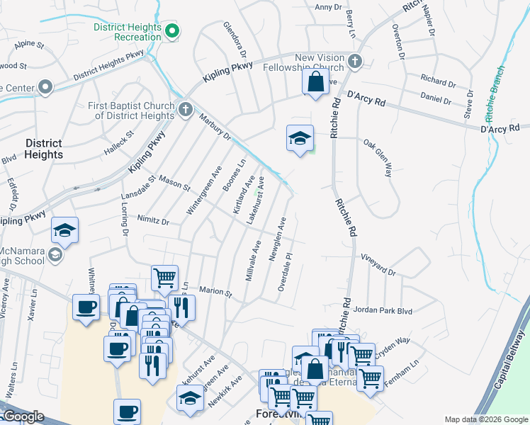 map of restaurants, bars, coffee shops, grocery stores, and more near 101 Independence Avenue Southeast in Washington
