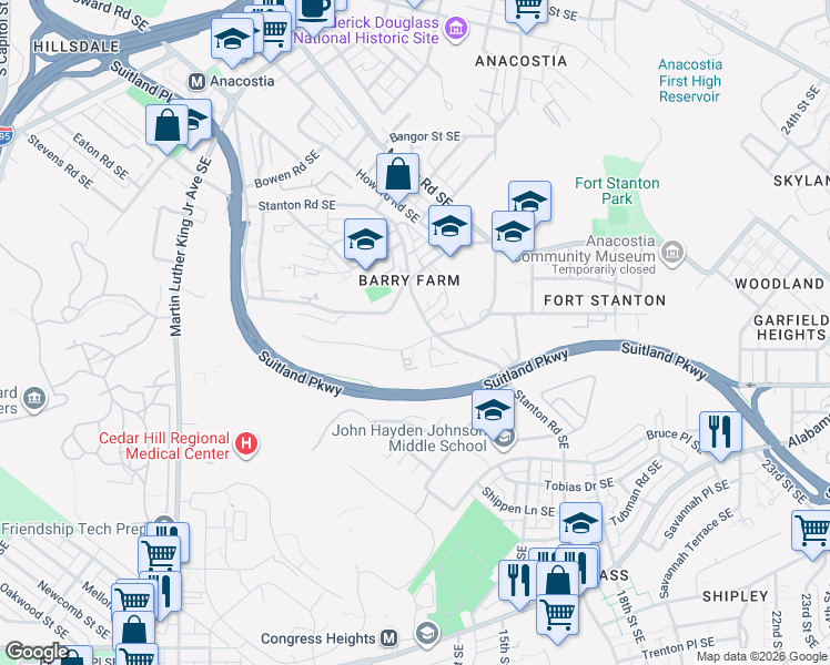 map of restaurants, bars, coffee shops, grocery stores, and more near 101 Independence Avenue Southeast in Washington
