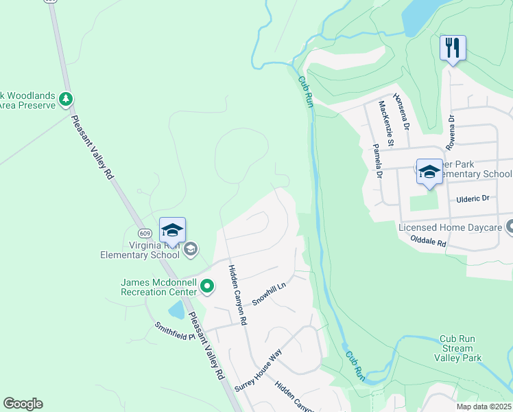 map of restaurants, bars, coffee shops, grocery stores, and more near 15456 Waters Creek Drive in Centreville