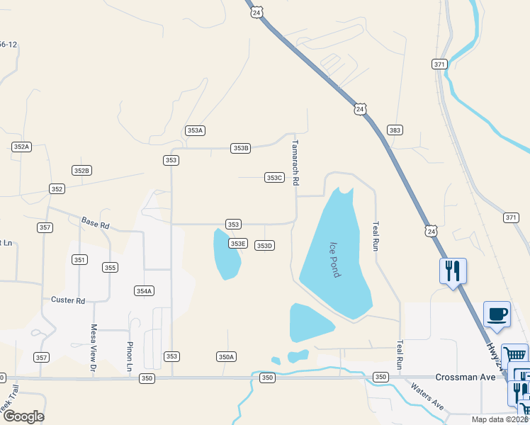 map of restaurants, bars, coffee shops, grocery stores, and more near 15205 County Road 353 in Buena Vista