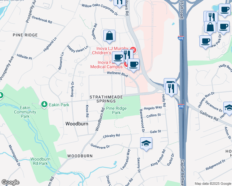 map of restaurants, bars, coffee shops, grocery stores, and more near 3352 Woodburn Road in Annandale