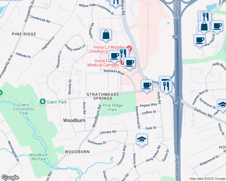 map of restaurants, bars, coffee shops, grocery stores, and more near 3352 Woodburn Road in Annandale