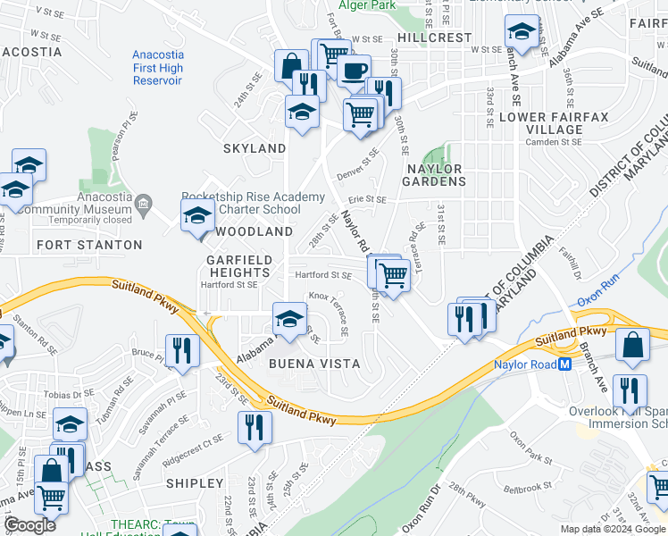 map of restaurants, bars, coffee shops, grocery stores, and more near 101 Independence Avenue Southeast in Washington
