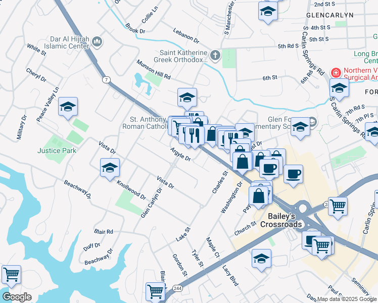 map of restaurants, bars, coffee shops, grocery stores, and more near 6009 Leesburg Pike in Bailey's Crossroads