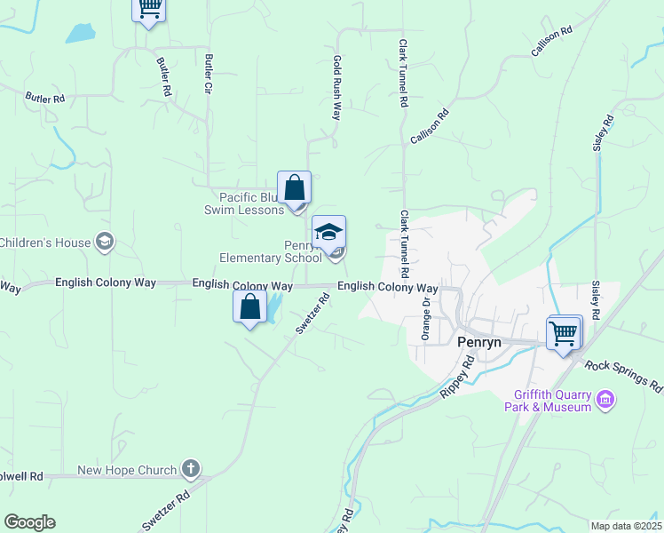 map of restaurants, bars, coffee shops, grocery stores, and more near 6885 English Colony Way in Penryn