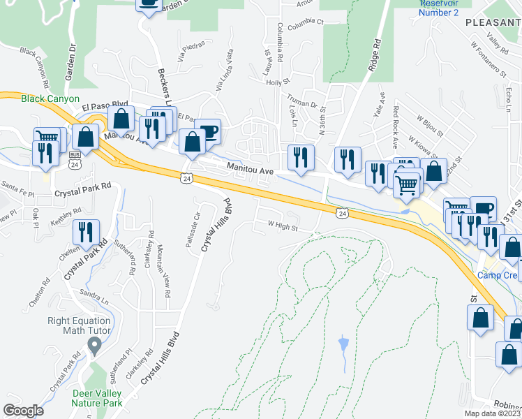 map of restaurants, bars, coffee shops, grocery stores, and more near 3735 Red Canon Place in Colorado Springs