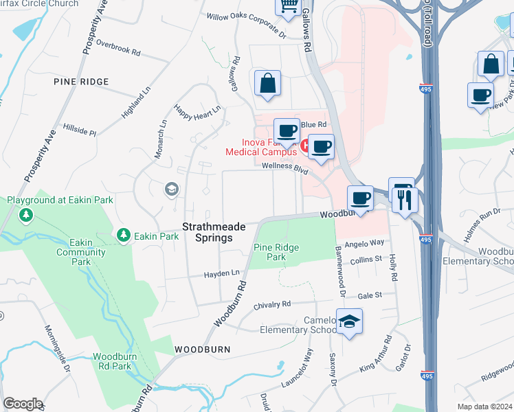 map of restaurants, bars, coffee shops, grocery stores, and more near 8302 Tobin Road in Annandale