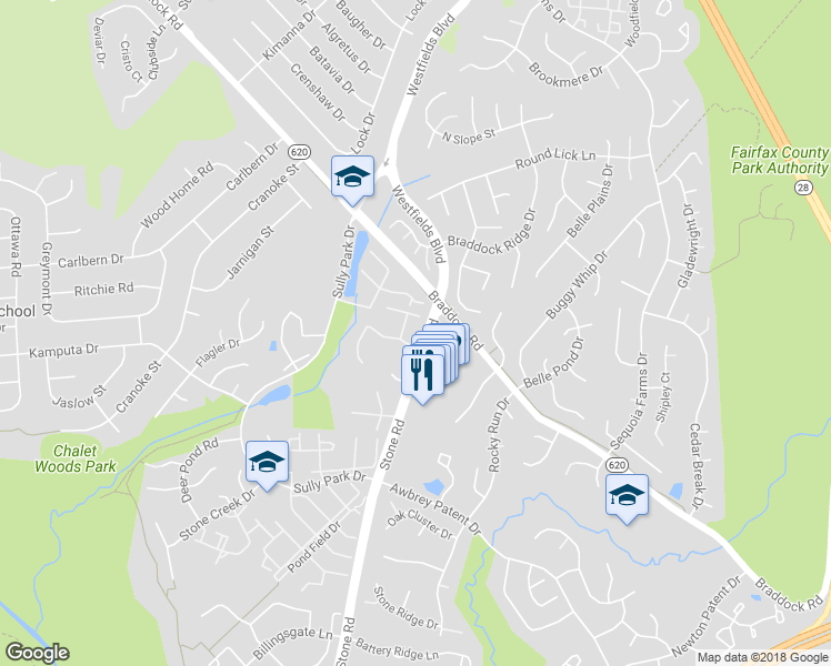 map of restaurants, bars, coffee shops, grocery stores, and more near 14600 Stone Crossing Ct in Centreville