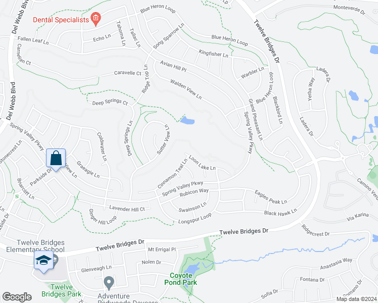 map of restaurants, bars, coffee shops, grocery stores, and more near 2390 Loon Lake Lane in Lincoln
