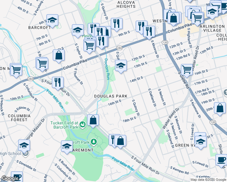 map of restaurants, bars, coffee shops, grocery stores, and more near 1408 South Randolph Street in Arlington