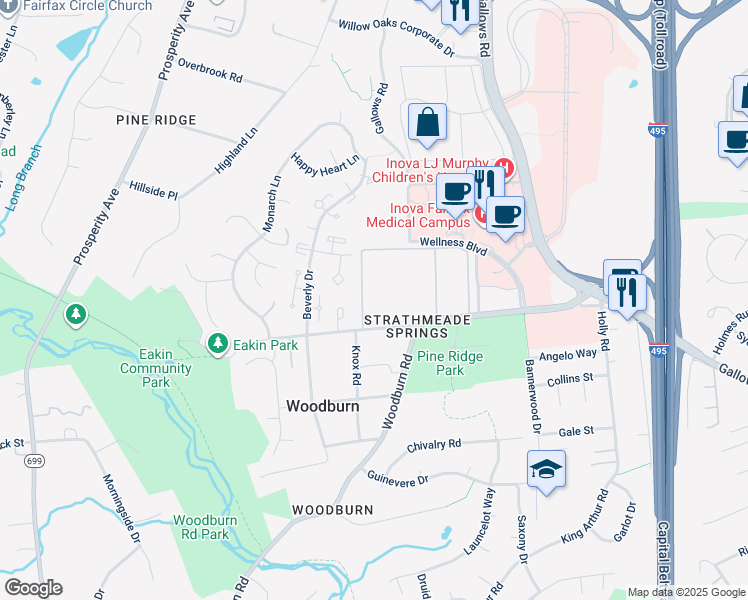 map of restaurants, bars, coffee shops, grocery stores, and more near 3332 Woodburn Village Drive in Annandale