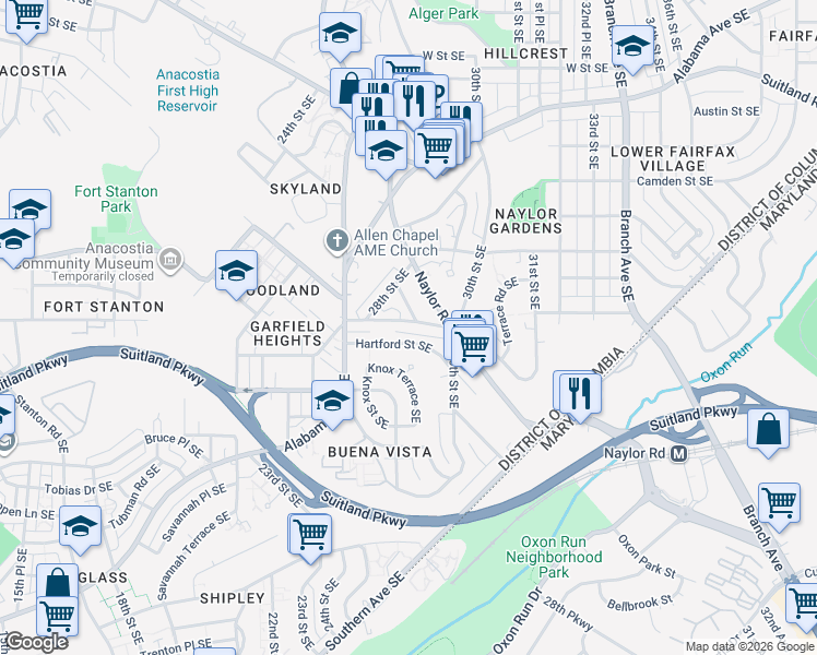 map of restaurants, bars, coffee shops, grocery stores, and more near 101 Independence Avenue Southeast in Washington