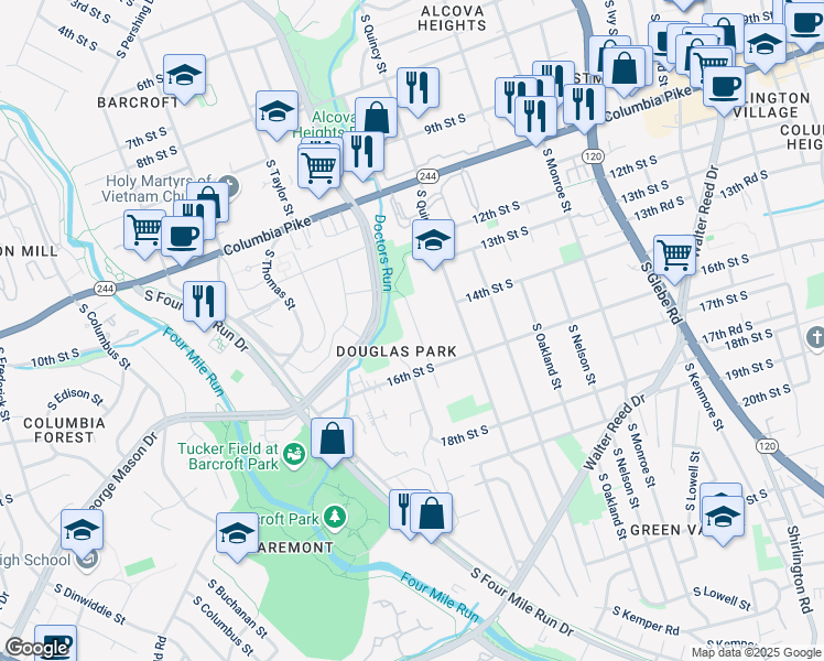 map of restaurants, bars, coffee shops, grocery stores, and more near 1408 South Randolph Street in Arlington