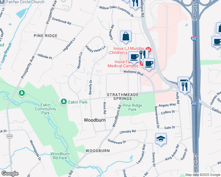 map of restaurants, bars, coffee shops, grocery stores, and more near 3332 Woodburn Village Drive in Annandale
