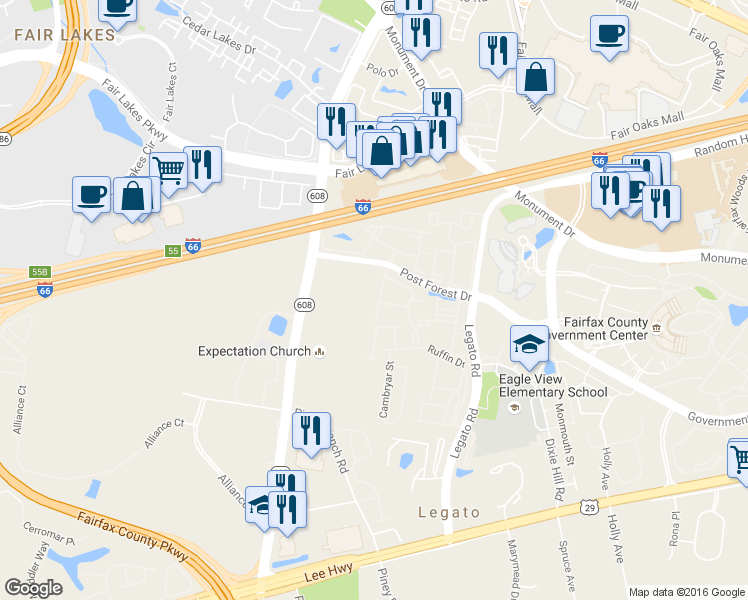 map of restaurants, bars, coffee shops, grocery stores, and more near 4468 Black Ironwood Dr in Fairfax