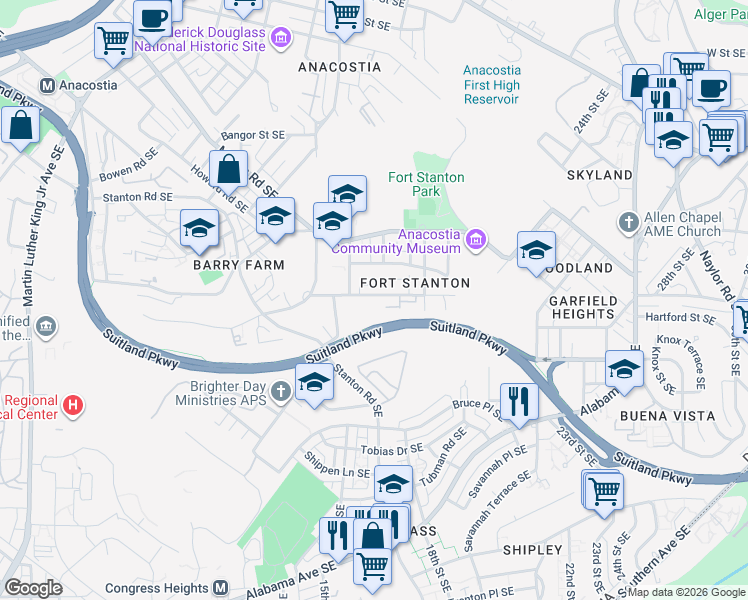 map of restaurants, bars, coffee shops, grocery stores, and more near 101 Independence Avenue Southeast in Washington