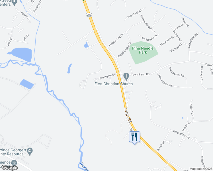 map of restaurants, bars, coffee shops, grocery stores, and more near 2405 Turngate Court in Upper Marlboro