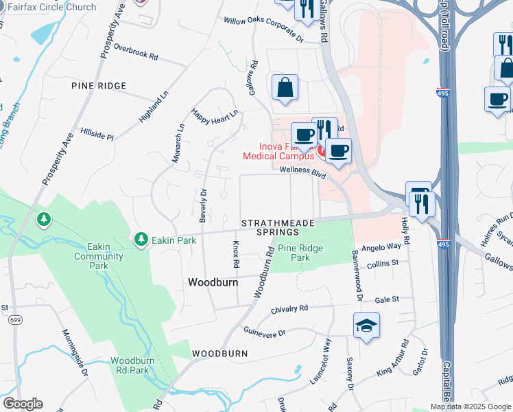 map of restaurants, bars, coffee shops, grocery stores, and more near 3328 Woodburn Village Drive in Annandale