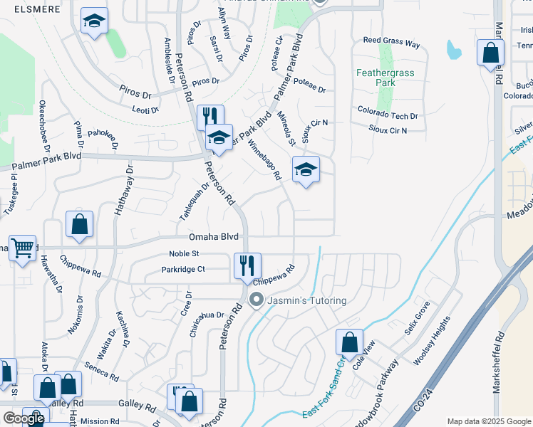 map of restaurants, bars, coffee shops, grocery stores, and more near 1530 Nowata Place in Colorado Springs