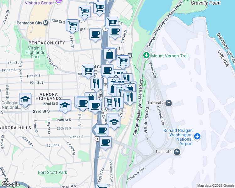 map of restaurants, bars, coffee shops, grocery stores, and more near 101 Independence Avenue Southeast in Washington