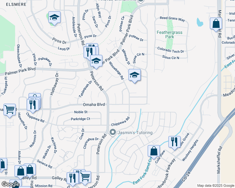 map of restaurants, bars, coffee shops, grocery stores, and more near 1530 Nowata Place in Colorado Springs