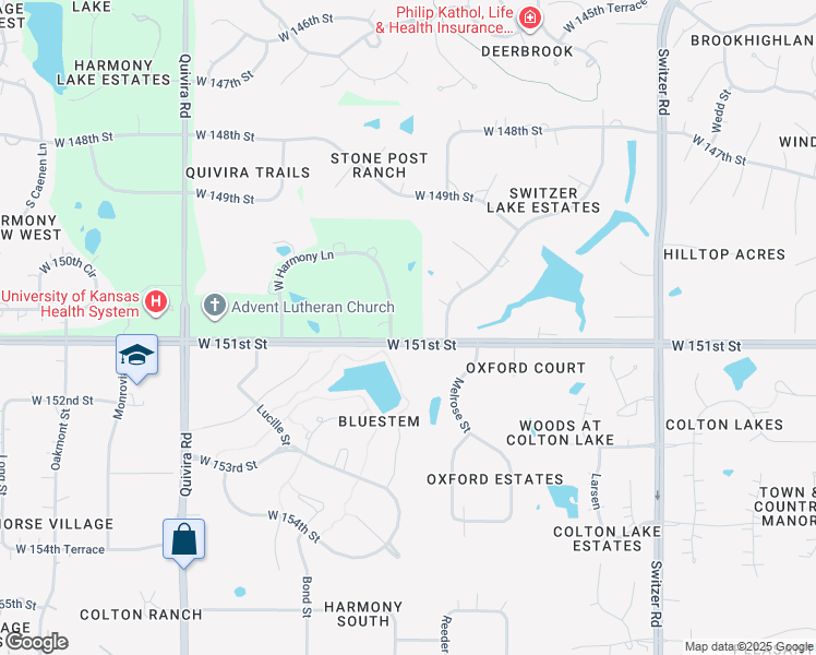 map of restaurants, bars, coffee shops, grocery stores, and more near 11143-11201 151st Street in Overland Park
