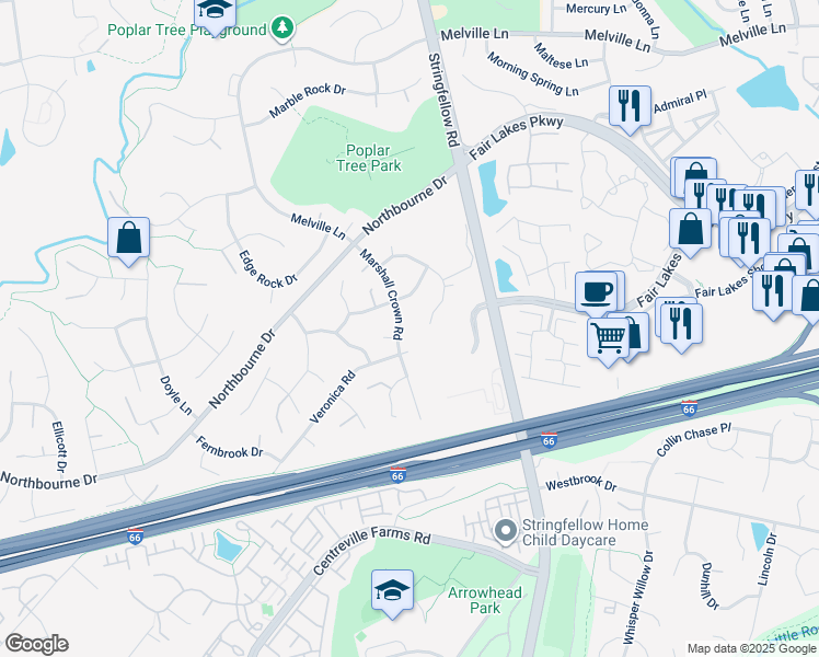 map of restaurants, bars, coffee shops, grocery stores, and more near 4991 Marshall Crown Road in Centreville