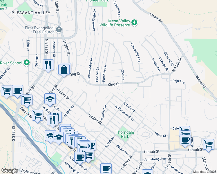 map of restaurants, bars, coffee shops, grocery stores, and more near 632 Tierra Verde Court in Colorado Springs
