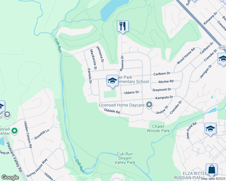 map of restaurants, bars, coffee shops, grocery stores, and more near 15109 Carlbern Drive in Centreville