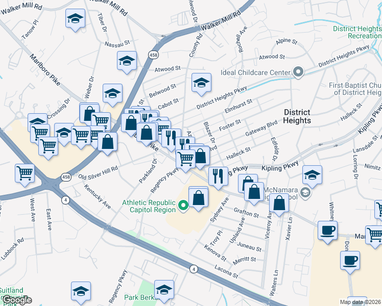 map of restaurants, bars, coffee shops, grocery stores, and more near 101 Independence Avenue Southeast in Washington
