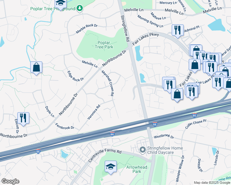 map of restaurants, bars, coffee shops, grocery stores, and more near 4991 Marshall Crown Road in Centreville