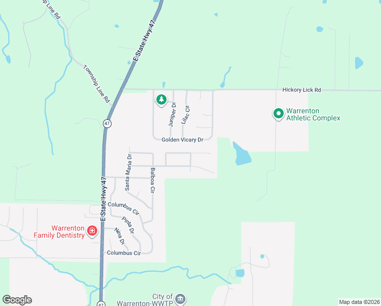 map of restaurants, bars, coffee shops, grocery stores, and more near Anthony Steven Court in Warrenton