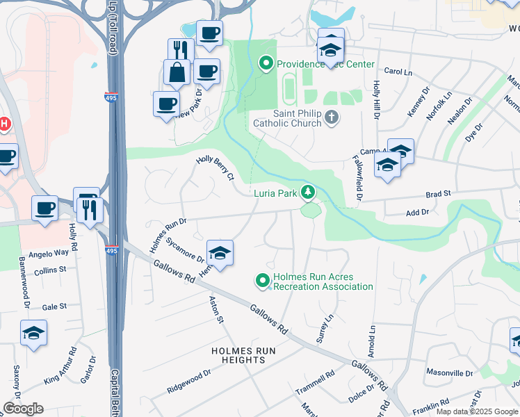 map of restaurants, bars, coffee shops, grocery stores, and more near 3309 Hemlock Drive in Falls Church