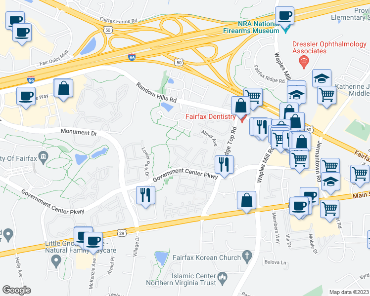 map of restaurants, bars, coffee shops, grocery stores, and more near 4043 Fairfax Center Hunt Trail in Fairfax