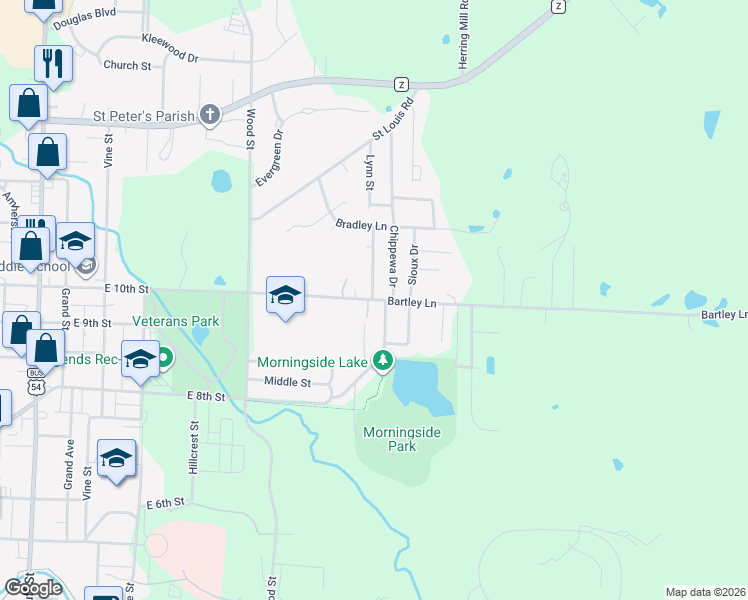 map of restaurants, bars, coffee shops, grocery stores, and more near 1021 Mohawk Dr in Fulton