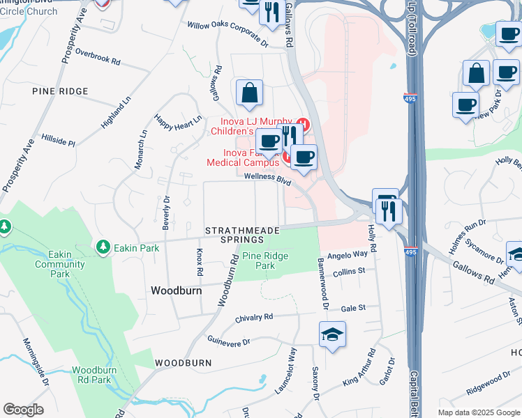 map of restaurants, bars, coffee shops, grocery stores, and more near 3362 Woodburn Road in Annandale