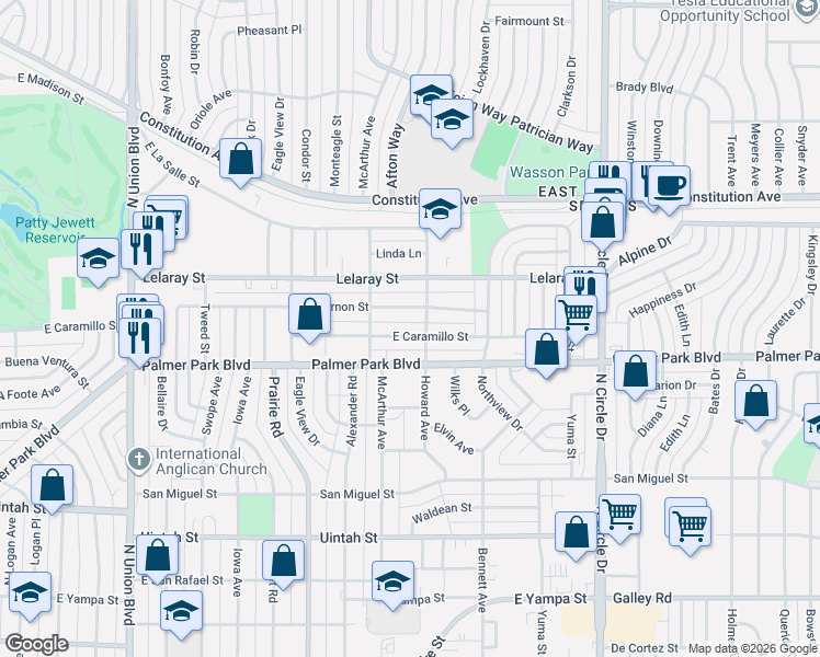 map of restaurants, bars, coffee shops, grocery stores, and more near 2515 Mount Vernon Street in Colorado Springs