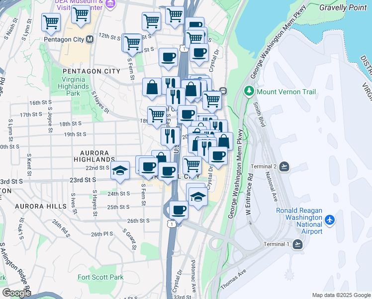 map of restaurants, bars, coffee shops, grocery stores, and more near 101 Independence Avenue Southeast in Washington