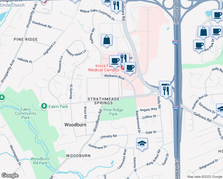 map of restaurants, bars, coffee shops, grocery stores, and more near 3362 Woodburn Road in Annandale