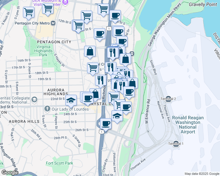 map of restaurants, bars, coffee shops, grocery stores, and more near 101 Independence Avenue Southeast in Washington