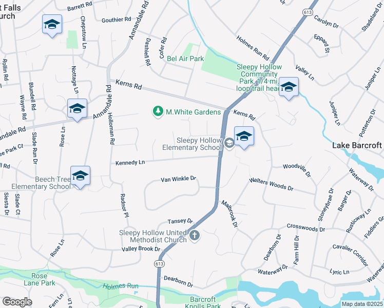 map of restaurants, bars, coffee shops, grocery stores, and more near 6628 Kennedy Lane in Falls Church