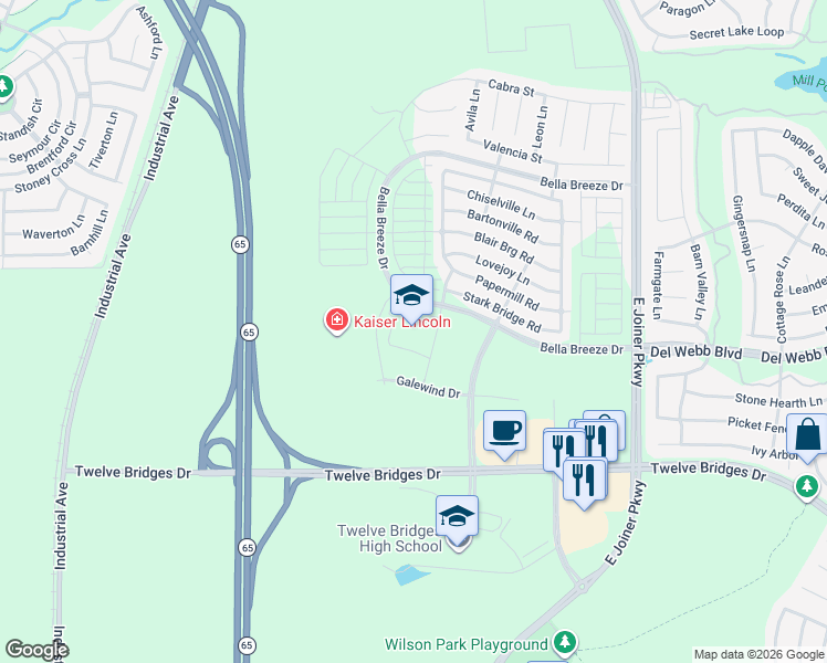 map of restaurants, bars, coffee shops, grocery stores, and more near 1797 Bella Breeze Drive in Lincoln