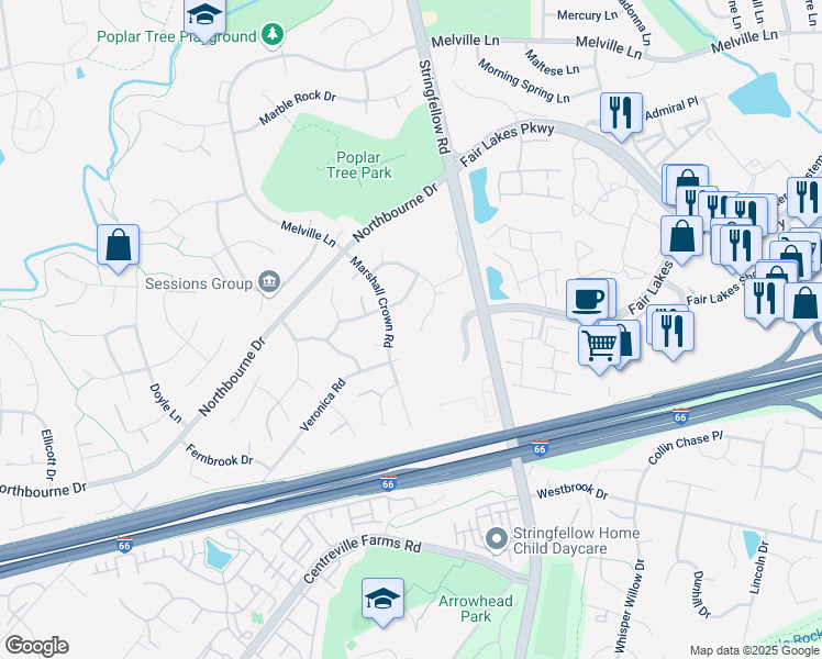 map of restaurants, bars, coffee shops, grocery stores, and more near 4748 Cochran Place in Centreville