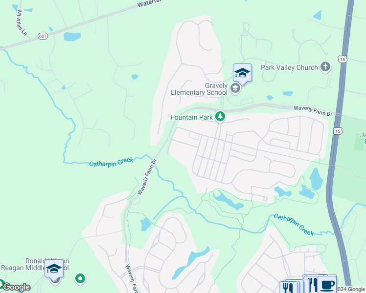 map of restaurants, bars, coffee shops, grocery stores, and more near 15443 Painters Cove Way in Haymarket