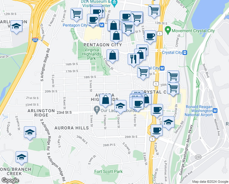map of restaurants, bars, coffee shops, grocery stores, and more near 101 Independence Avenue Southeast in Washington