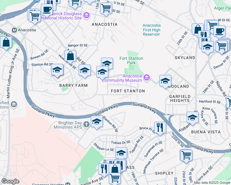 map of restaurants, bars, coffee shops, grocery stores, and more near 1616 Gainesville Street Southeast in Washington