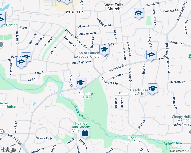 map of restaurants, bars, coffee shops, grocery stores, and more near 3304 Annandale Road in Falls Church