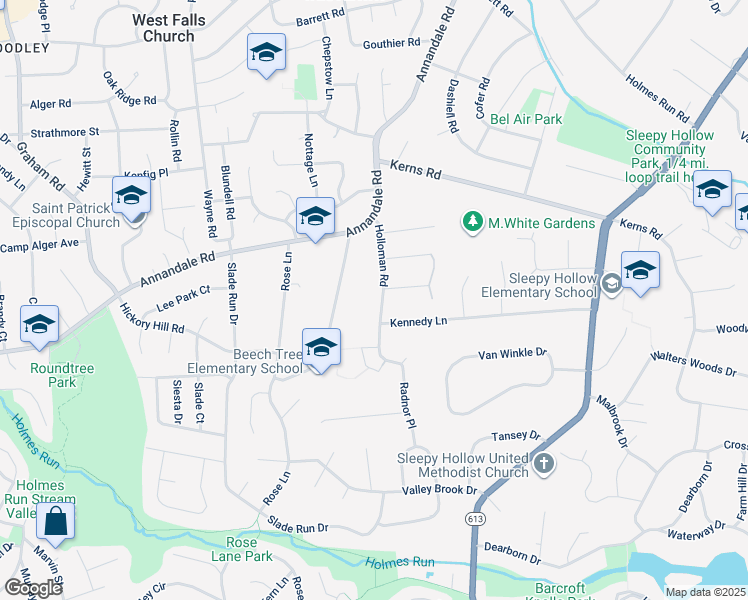 map of restaurants, bars, coffee shops, grocery stores, and more near 3318 Holloman Road in Falls Church