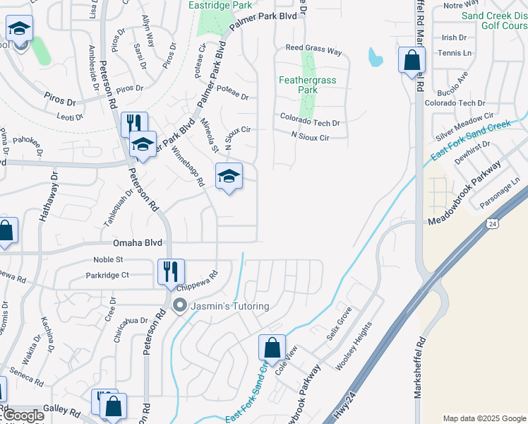 map of restaurants, bars, coffee shops, grocery stores, and more near 1655 Mineola Street in Colorado Springs